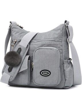 Women's Grey Nylon Crossbody Bag Anti theft RFID Pocket Waterproof Travel Bag